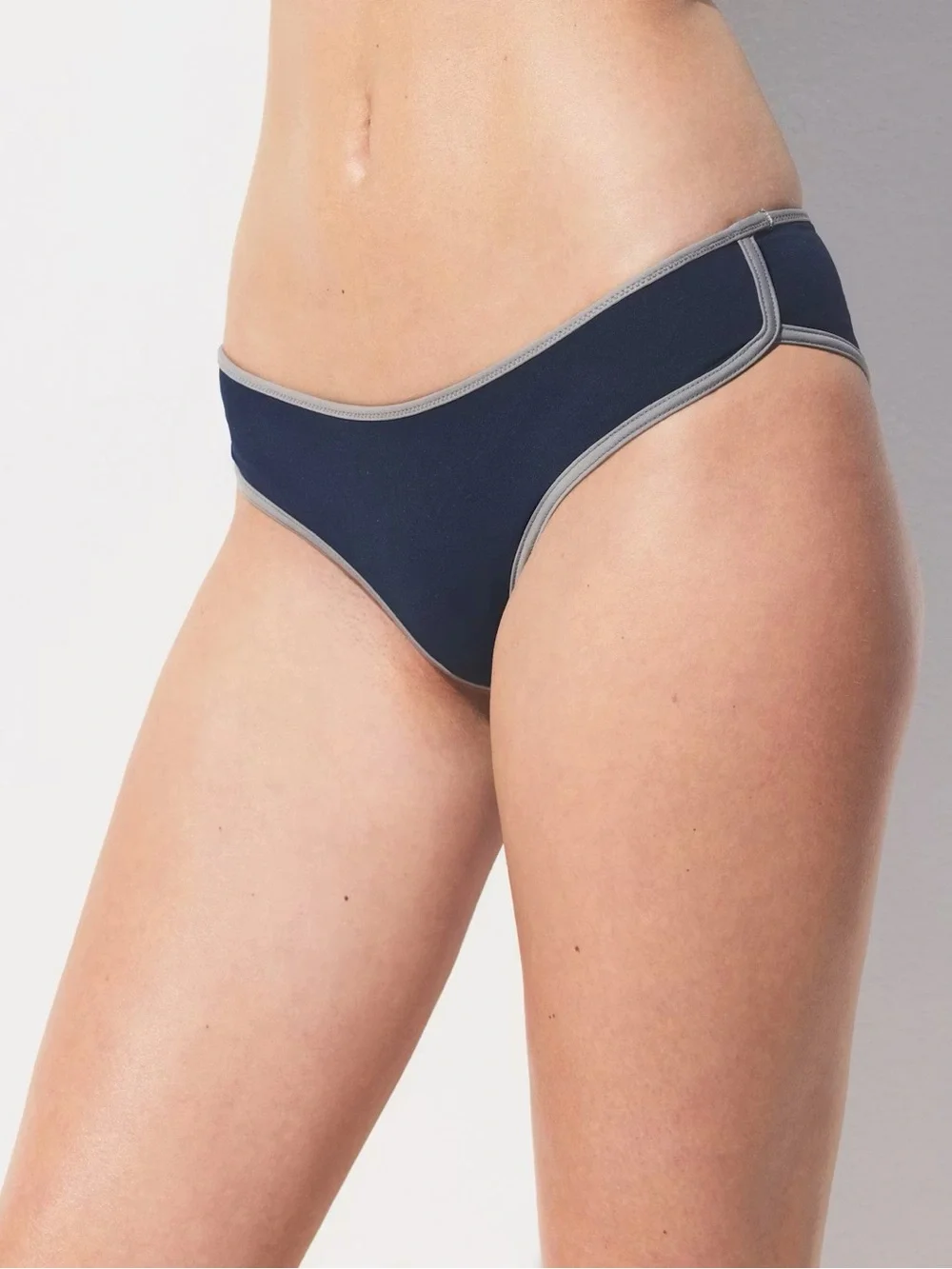 SKIMS Navy Hipster Bikini Bottom with Gray Trim